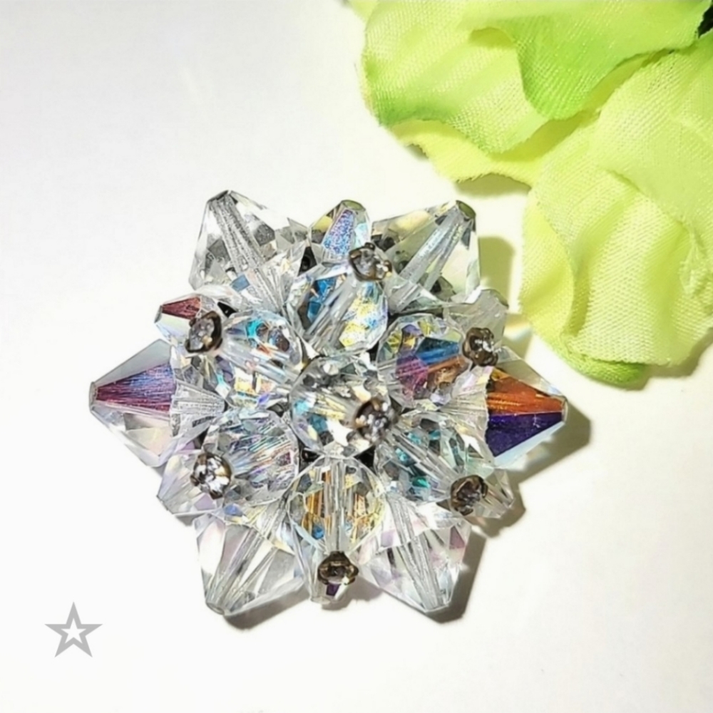 AURORA BOREALIS CRYSTAL CLUSTER VINTAGE PIN BROOCH